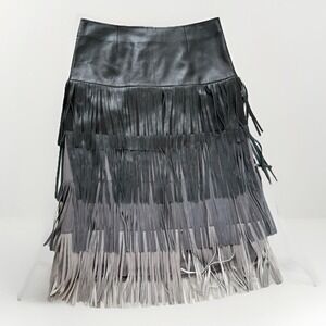 Olivia Palermo Chelsea Leather Fringe Midi Skirt. Size 8 Festival Western Luxe